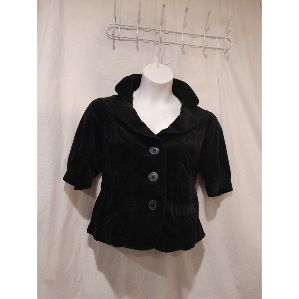 Sonoma  Life &Style Jacket Shacket  Black Velvet, Stretch Short Sleeve, Stretch